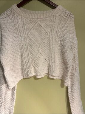 Altar'd State Cream Cable Knit Cropped Crewneck Sweater